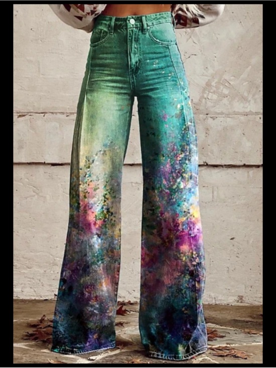 Pants - Women’s High-Waist Wide-Leg Jeans in Teal Multi.60